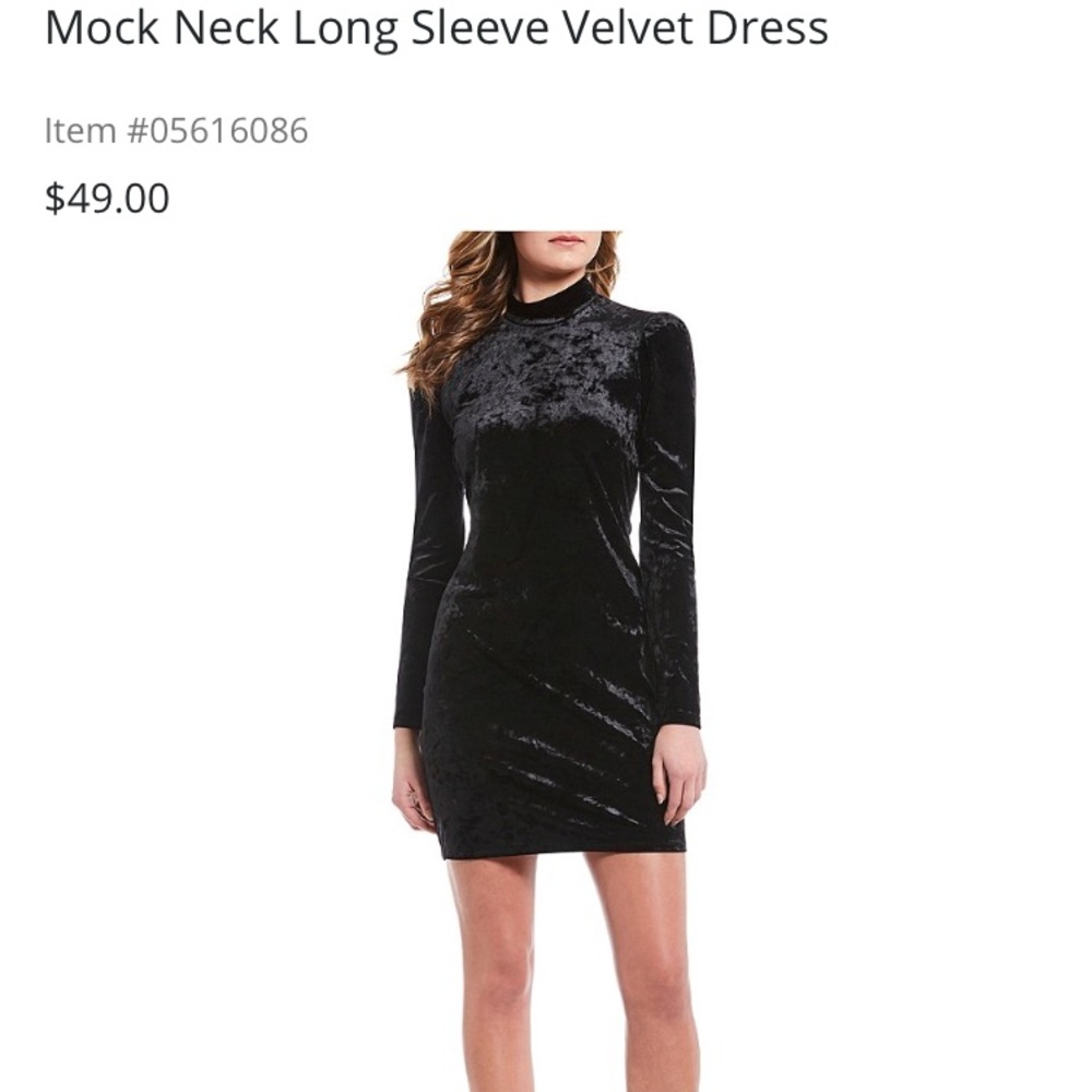 Black mock neck velvet dress